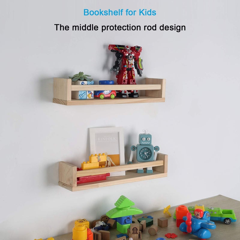 JORIKCHUO Nursery Book Shelves, Set of 2 Wood Floating Book Shelves for Kids Room, Kitchen Spice Rack, or Rustic Wall Mounted Shelves for Farmhouse Bathroom DÃ©cor (Natural Wood) - Image 4